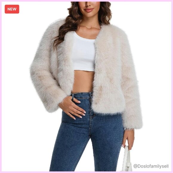 Jackets & Blazers - Faux Fur Cropped Jacket Chic Y2K Winter Coat Cardigan Style Outerwear